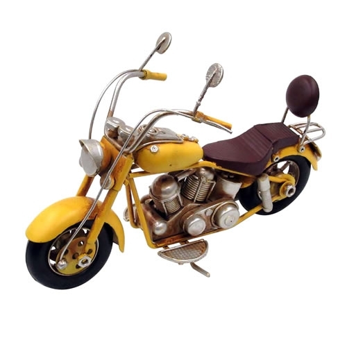 ブリキのおもちゃバイク アメリカンオートバイ チョッパータイプ／イエロー(Sサイズ)