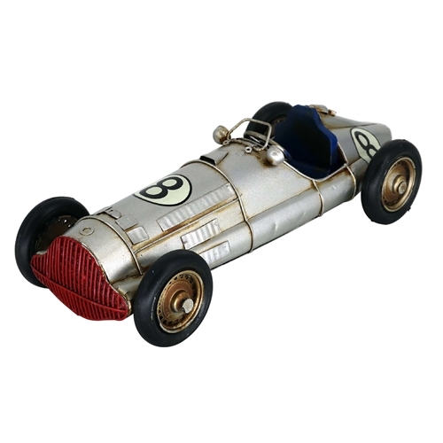 ブリキのおもちゃ車 レーシングカー／シルバー(Mサイズ)