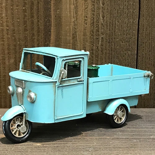 ブリキのおもちゃ車 ミゼットモデル三輪トラック(三輪自動車)／ライトブルー(Sサイズ)