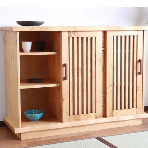 【送料無料】木製和モダン収納棚(食器キャビネット)