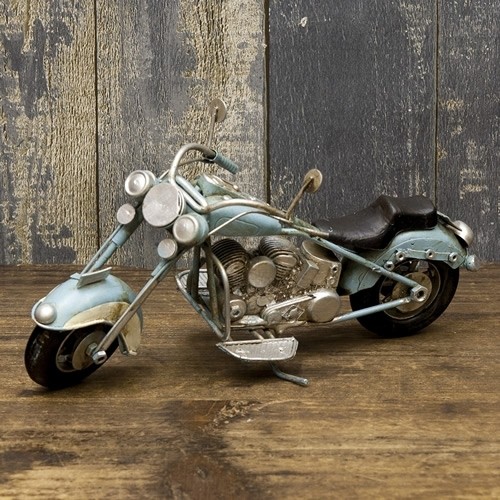 ブリキのおもちゃバイク アメリカンオールドバイク／ライトブルー(Sサイズ)