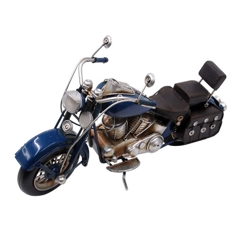 ブリキのおもちゃバイク アメリカンヴィンテージオートバイ／ブルー(Mサイズ)