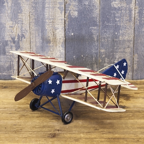 ブリキのおもちゃ飛行機(複葉) アメリカンエアプレイン(Mサイズ)