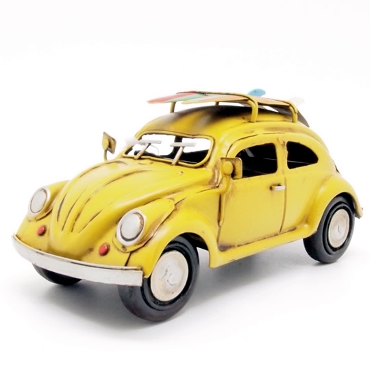 ブリキのおもちゃ車 フォルクスワーゲン Volkswagen ビートル サーフキャリングカー イエロー Sサイズ 大人のインテリア雑貨 通販