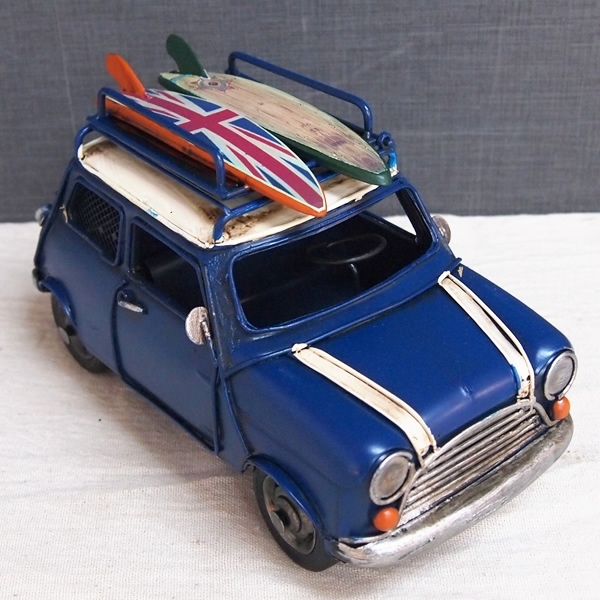 ブリキのおもちゃ車フォトスタンド(写真立て)&貯金箱 ミニクーパー