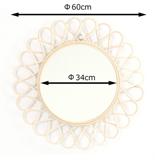 ラタン ウォールミラー／花(径60㎝)【取り寄せ品／納期10日前後】